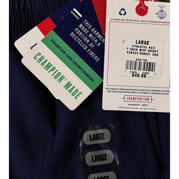 Champion 7" Inseam MVP Athletic Shorts Men's Large Navy Blue Logo Standard Fit - Picture 3 of 4